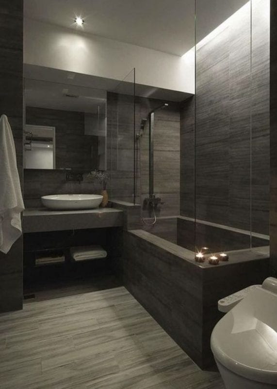 Dramatic dark greys on the walls and floor