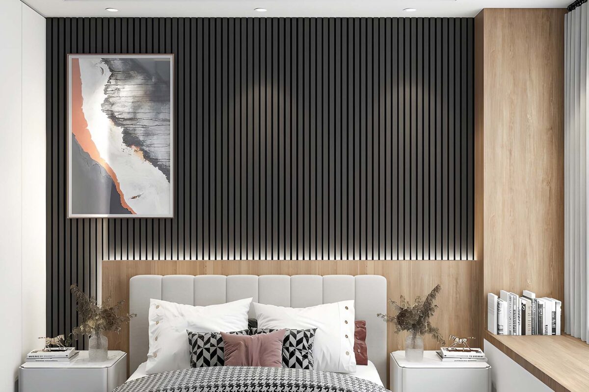 Acoustic wall panels fitted in a peaceful UK bedroom