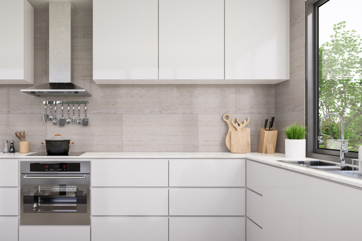 Small kitchen design with PVC wall and ceiling panels maximising light and space