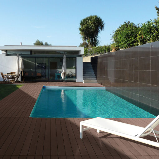 Composite decking panels in a UK garden