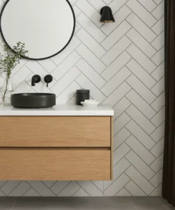 Grout Line White Herringbone - Neptune 1000 - PVC Wall Panel - 1m - (Single Panel)
