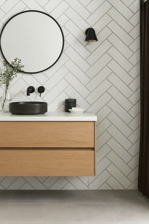 Grout Line White Herringbone - Neptune 1000 - PVC Wall Panel - 1m - (Single Panel)