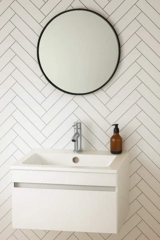 Grout Line White Herringbone - Neptune 1000 - PVC Wall Panel - 1m - (Single Panel) - Image 3